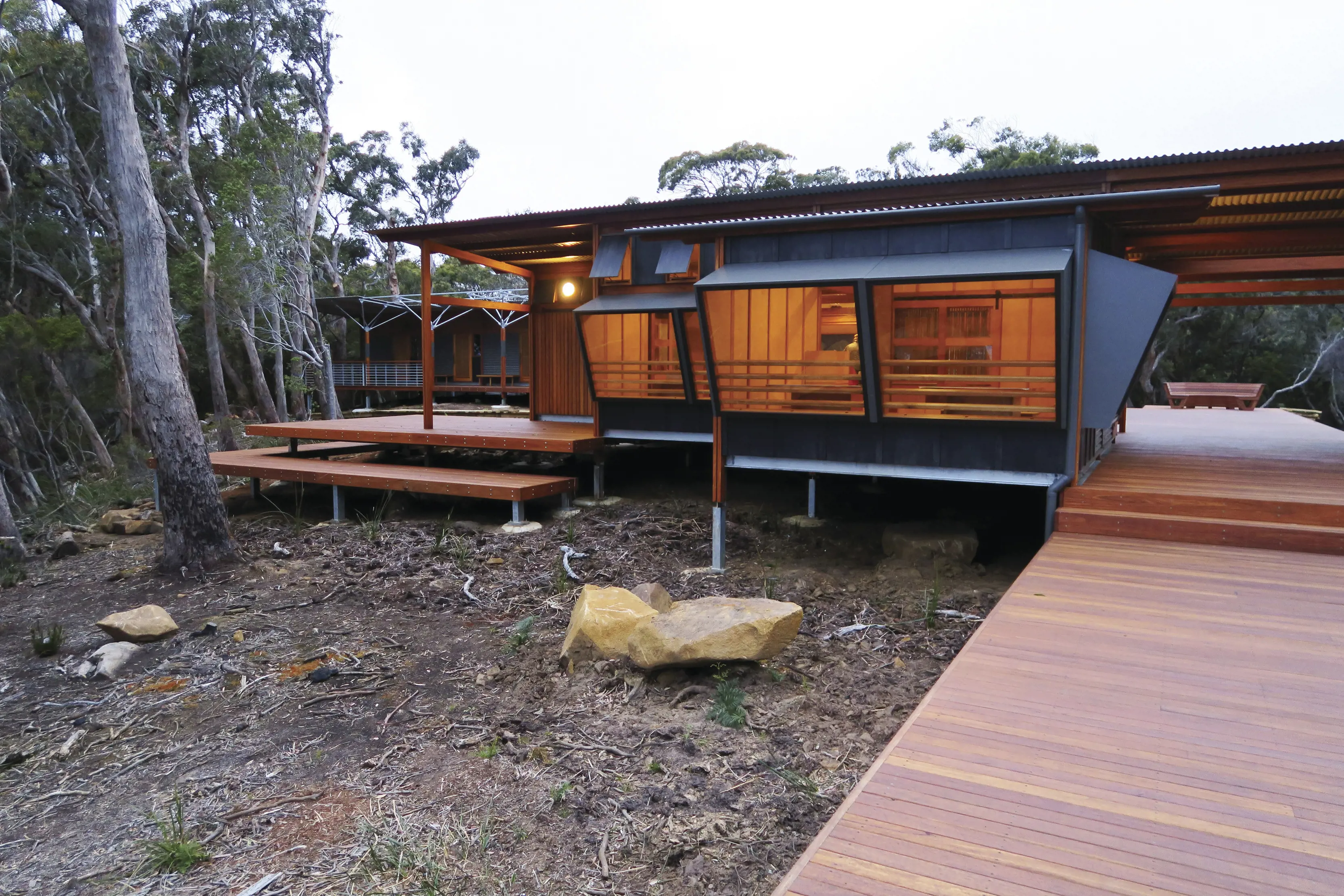 Exterior view of Munro Cabin accomodation on The Three Capes Track