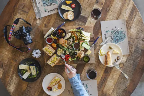 Top down shot of food on the table at Ghost Rock Wines.