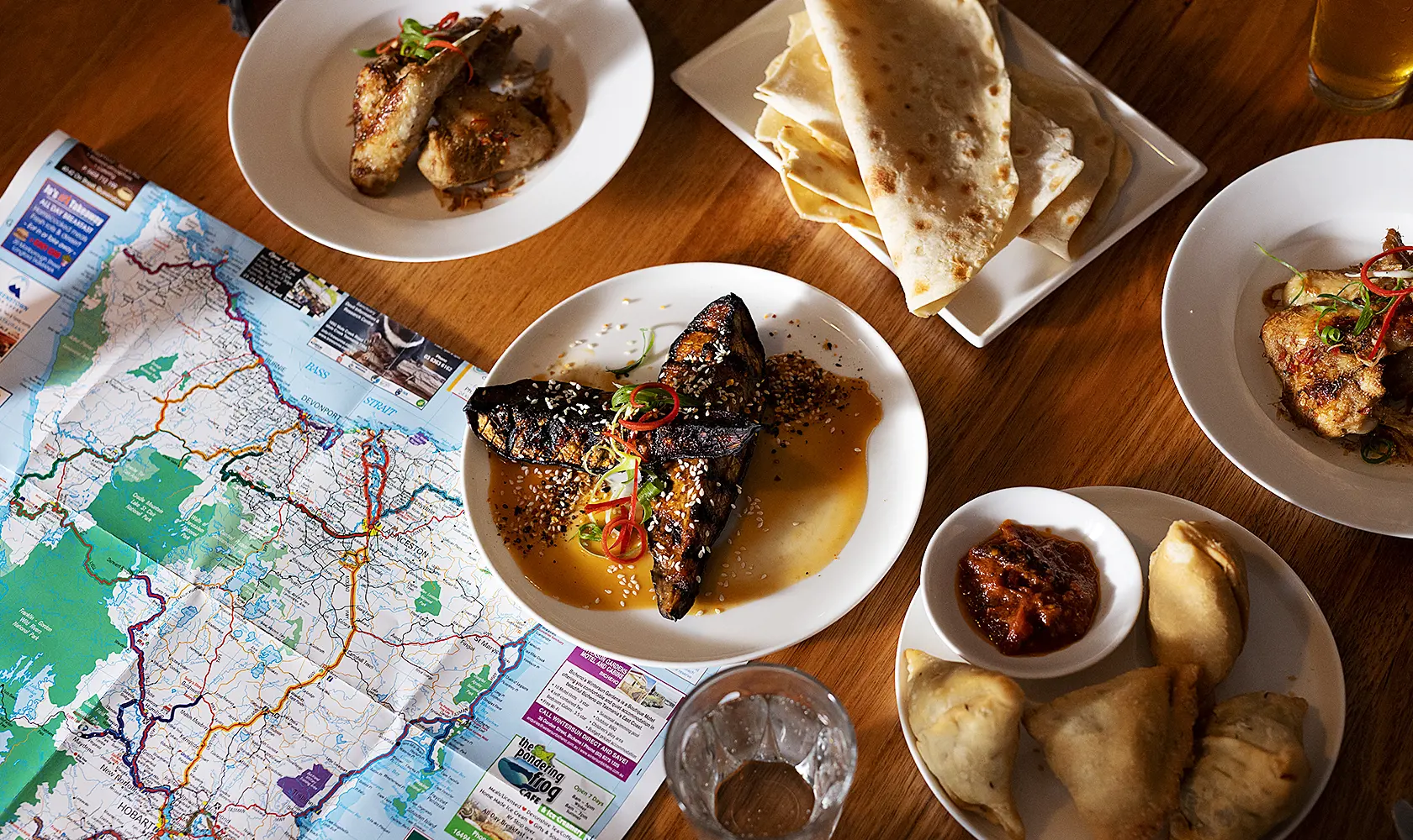 Map on table with farm fresh food