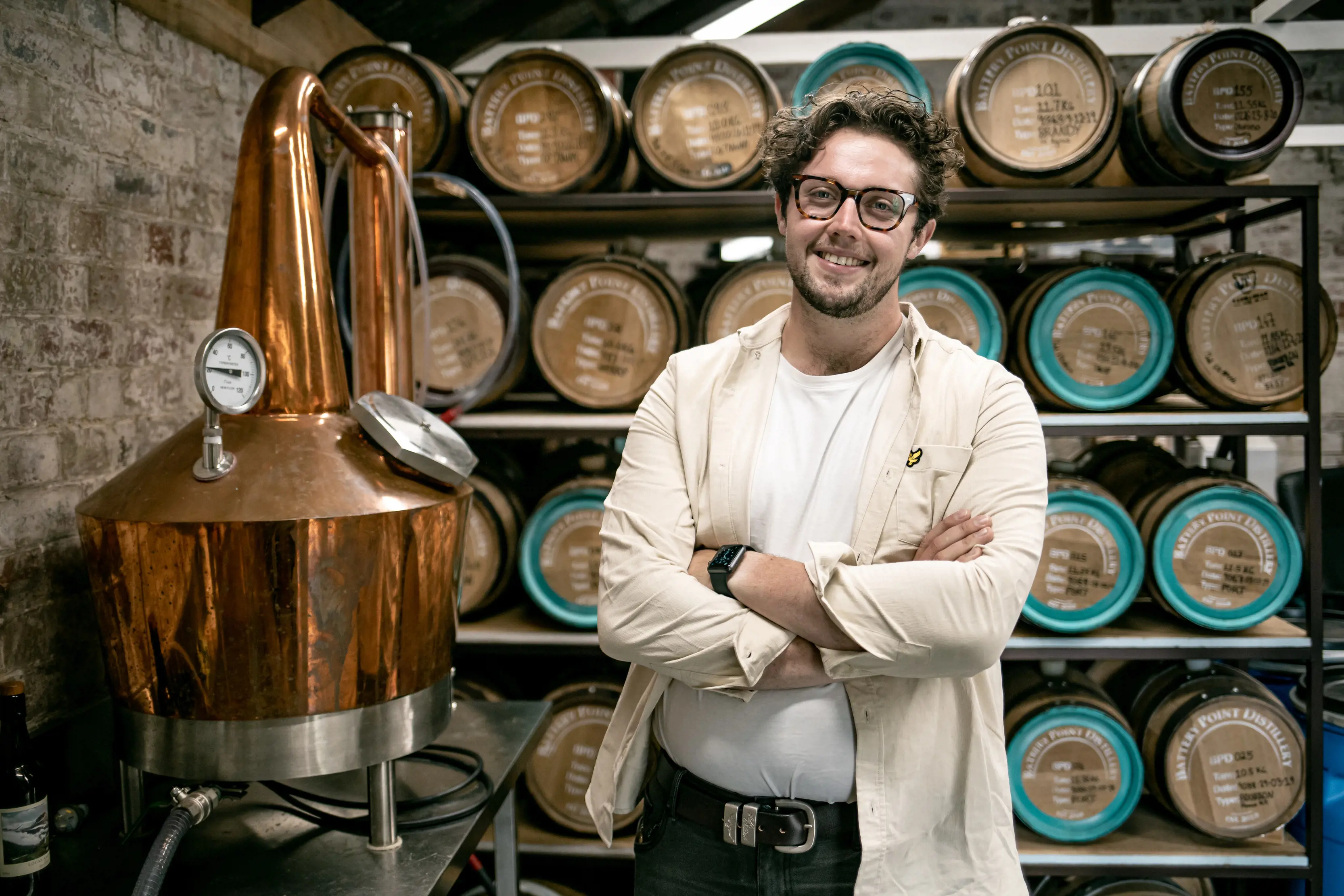 Head distiller Jack Lark at Battery Point Distillery, Hobart.