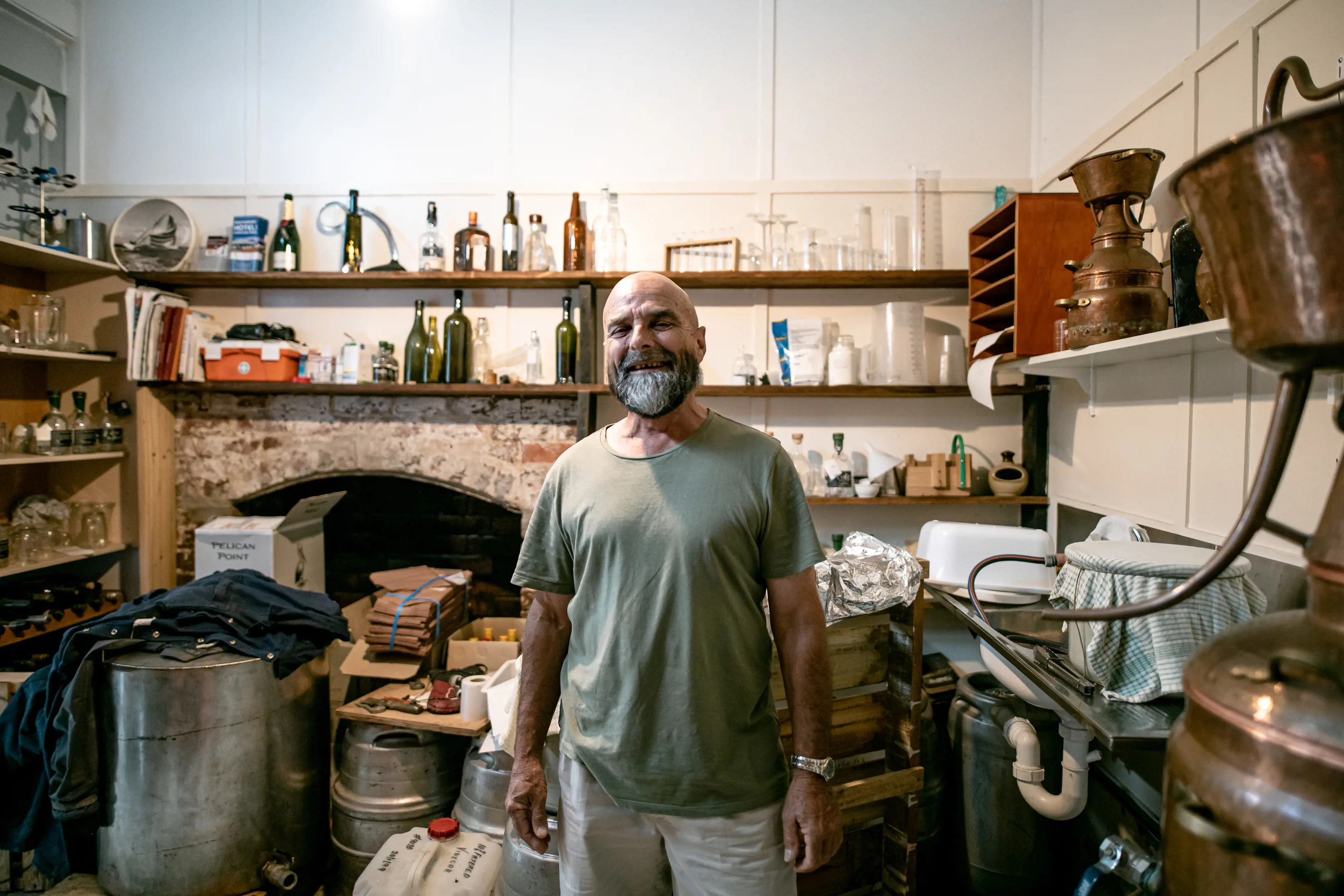 Man standing in the Bakehouse Distillery, Dover.