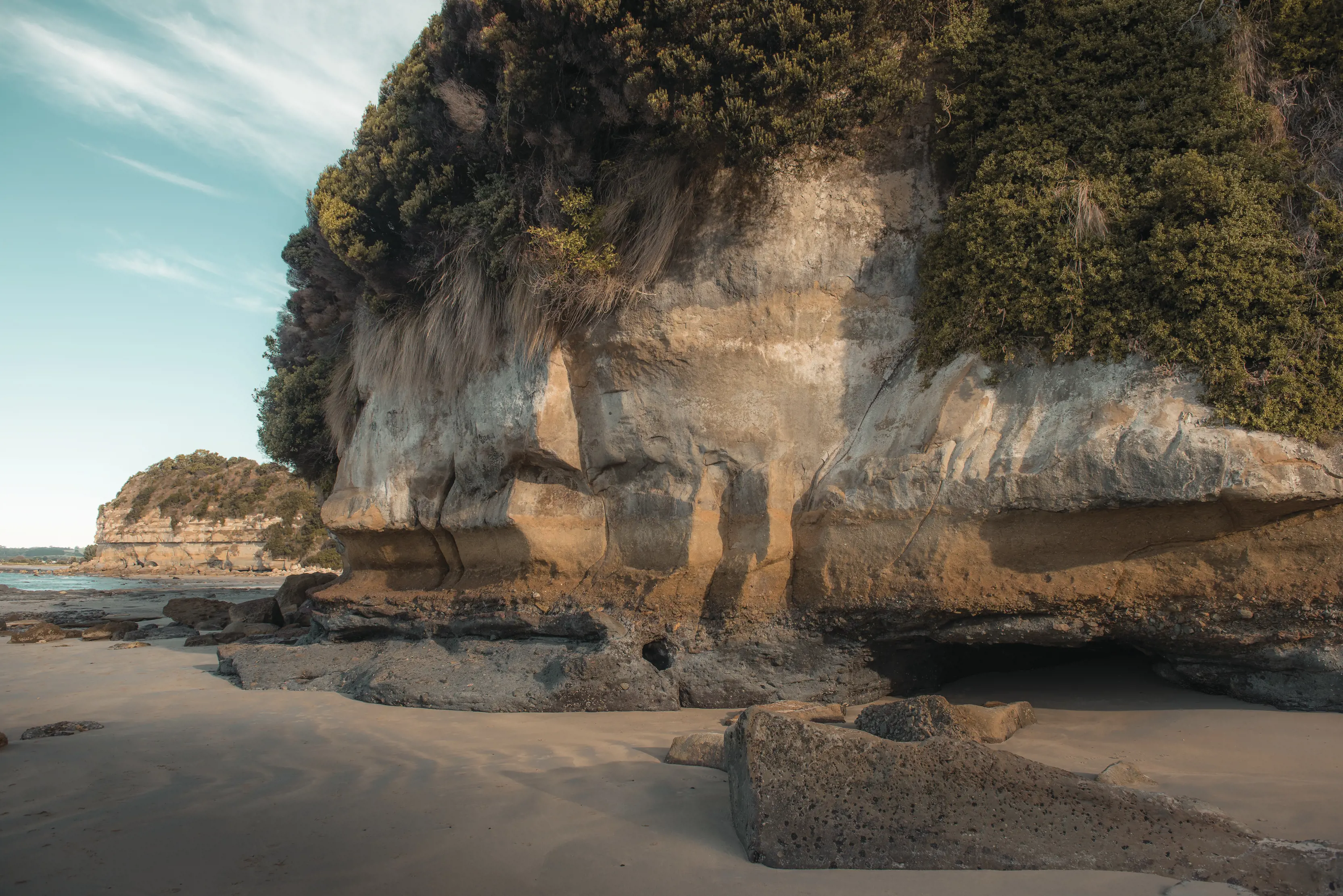Fossil Bluff is a sandstone bluff with layers of fossils embedded in the sandstone.
