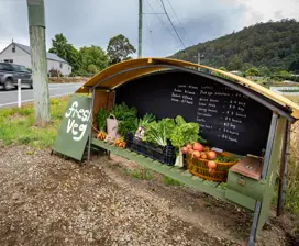 Fresh vegetable roadside stall, Cygnet.
