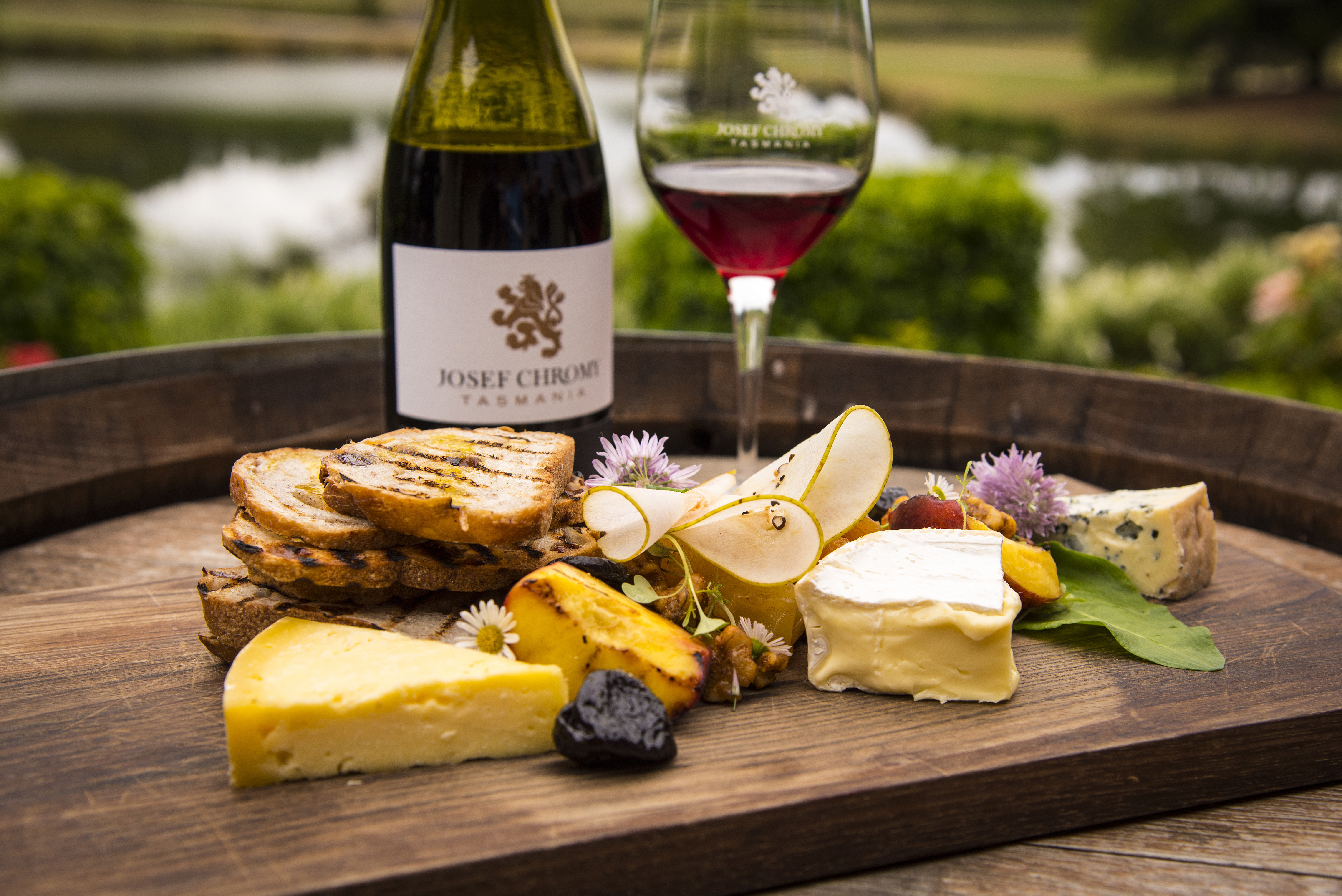 A selection of Tasmanian wine, antipasto and local cheeses.